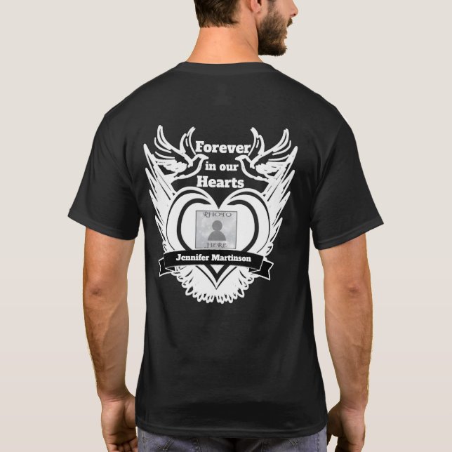 Memorial | Lägg till bild med Angel Vingar, hjärtd T Shirt (Baksida)