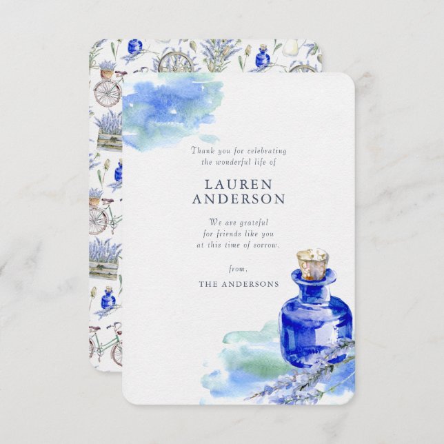 Memorial Land Rustic Lavender Blommigt Botanicals Tack Kort (Fram/baksida)