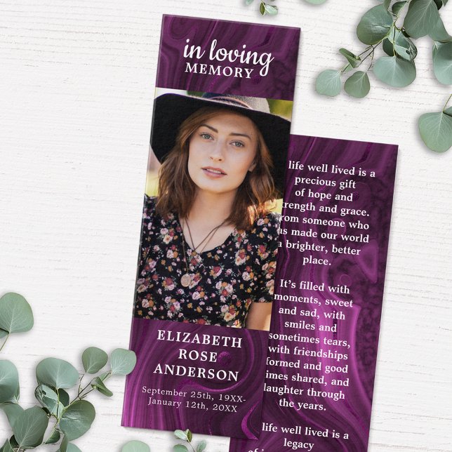 Memorial Lila Marble Funeral Prayer Bookmark Litet Visitkort (Skapare uppladdad)