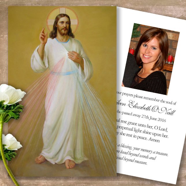 Memorial Loss Divine Mercy Prayer Sympathy Cards Visitkort (catholic, religious, celebration of life, in loving memory of, prayer cards for bereavement)