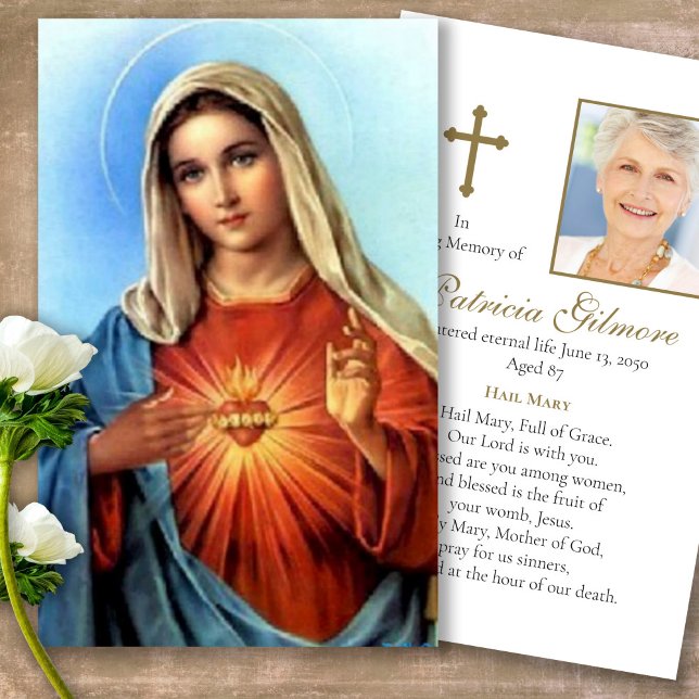 Memorial Loss Helig Mary Prayer Sympathy Cards Visitkort (catholic, religious, celebration of life, in loving memory of, prayer cards for bereavement)