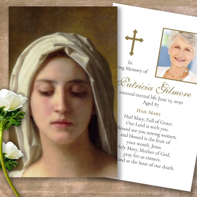 Memorial Loss Madonna Prayer Sympathy Cards Visitkort (catholic, religious, celebration of life, in loving memory of, prayer cards for bereavement)