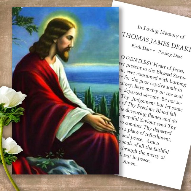 Memorial Loss Praying Jesus Prayer Sympathy Cards Visitkort (catholic, religious, celebration of life, in loving memory of, prayer cards for bereavement)