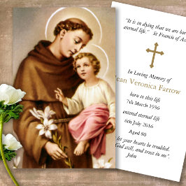 Memorial Loss St Anthony Prayer Sympathy Cards Visitkort
