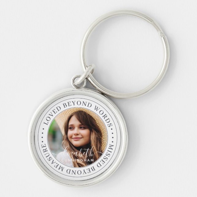 Memorial Loved bortom Ord Elegant Chic Photo Rund Silverfärgad Nyckelring (Framsidan)