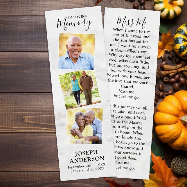 Memorial Marble 3 Photo Funeral Prayer Bookmark Litet Visitkort (Skapare uppladdad)