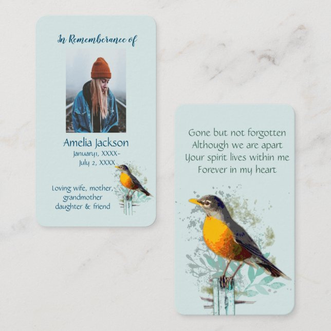Memorial Memory Card American Robin Bird Art Visitkort (Fram/baksida)
