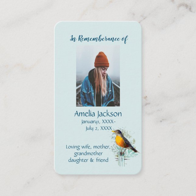 Memorial Memory Card American Robin Christian Visitkort (Framsida)