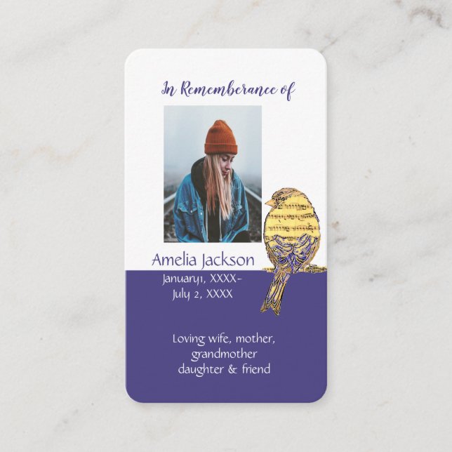 Memorial Memory Card Christian Sång Bird Visitkort (Framsida)