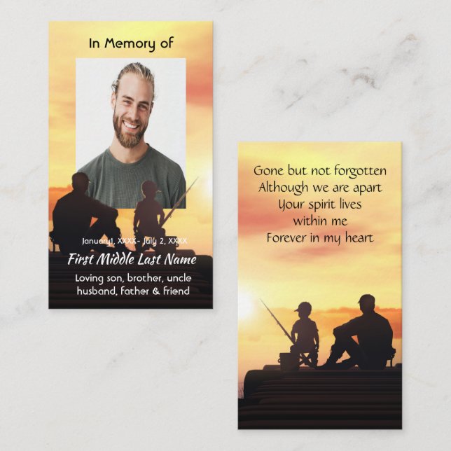 Memorial Memory Card Far Son Fisherman Visitkort (Fram/baksida)