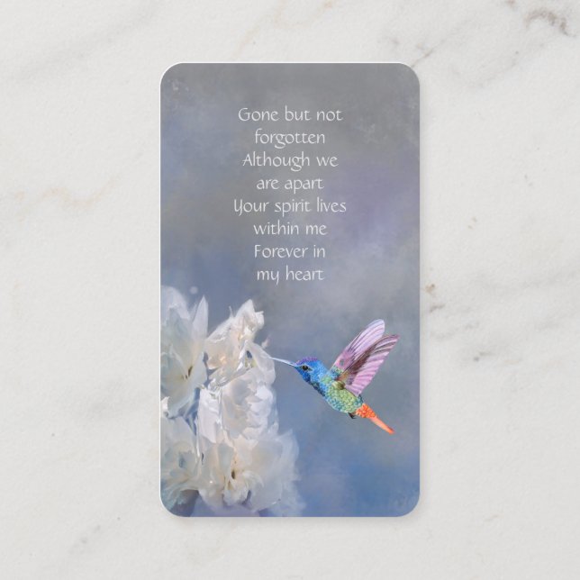 Memorial Memory Card Hummingbird White Flowers Visitkort (Baksida)
