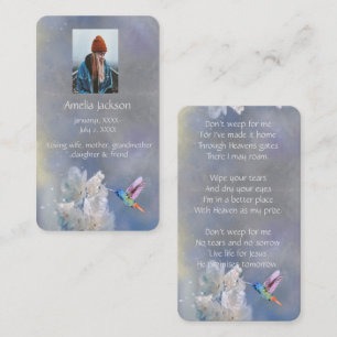 Memorial Memory Card Hummingbird White Flowers Visitkort
