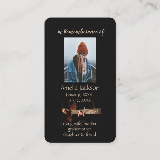 Memorial Memory Card Music Guitar  Visitkort (Framsida)