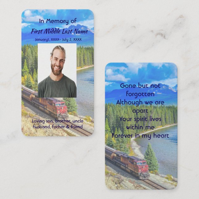 Memorial Memory Card Train Rail Tram Railway Visitkort (Fram/baksida)