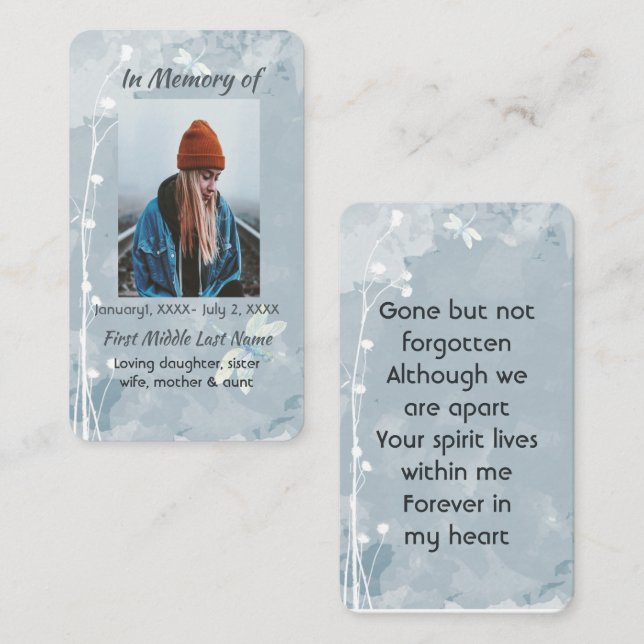 Memorial Memory Keepsak Dragonfly White Flower Visitkort (Fram/baksida)