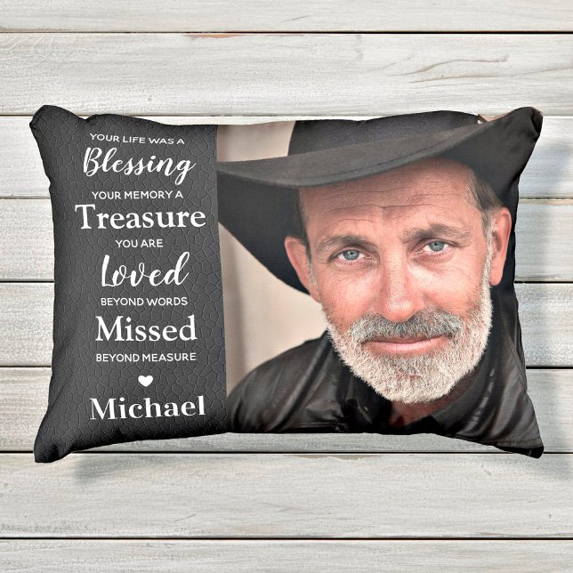 Memorial Memory Minnes Dikt Faux Leather 2 Photo Prydnadskudde (Skapare uppladdad)