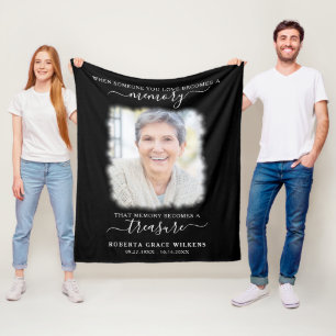 Memorial Memory Treasure Quote Photo Script Black Fleecefilt