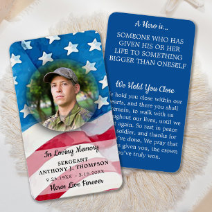 Memorial Military Fallen Soldier Prayer Card Visitkort