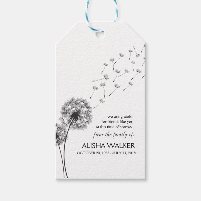Memorial Minimalism Botanicals Flower Dandelion Presentetikett (Framsidan)