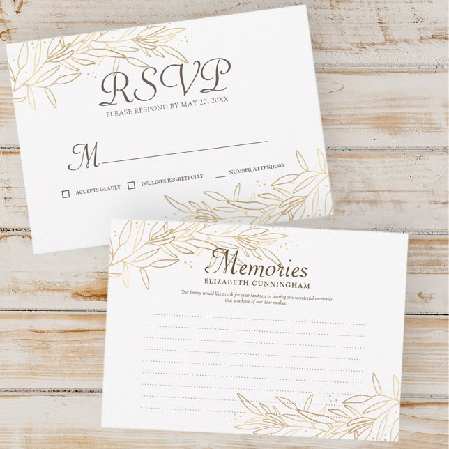 Memorial Modern Faux Guld Foliage Botanical Reply OSA Kort (Skapare uppladdad)
