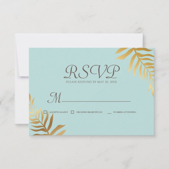 Memorial Modern Golden Foliage Botanical Reply OSA Kort (Framsida)