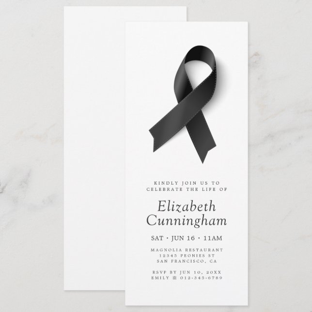 Memorial Modern Simple Minimalist Black-menyflikso Inbjudningar (Fram/baksida)