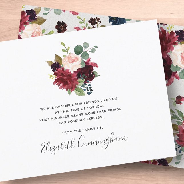 Memorial Modern Watercolor Blommigt Botanical Tack Kort (Skapare uppladdad)