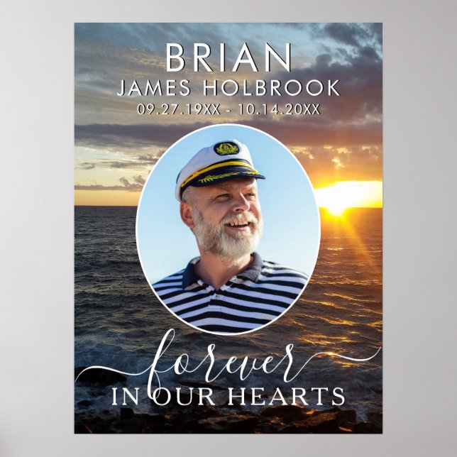 Memorial Ocean Sunset Photo Forever i våra hjärtan Poster (Framsidan)