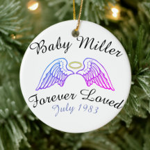 Memorial Ornament Angel Vingar Halo Baby' Efternam