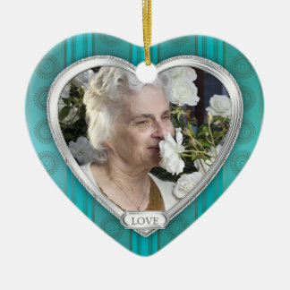 Memorial Photo Aqua Blue Silver Heart jul Julgransprydnad Keramik