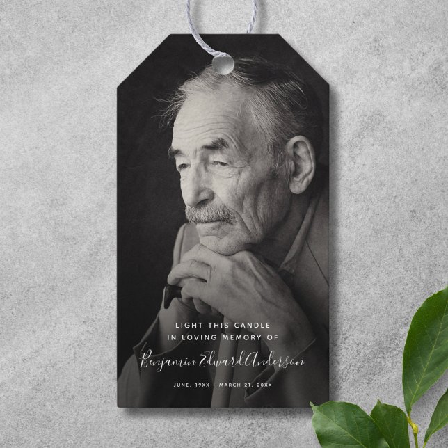 Memorial Photo Candle Funeral Keepsak Presentetikett (Photo Memorial Favor Tag)
