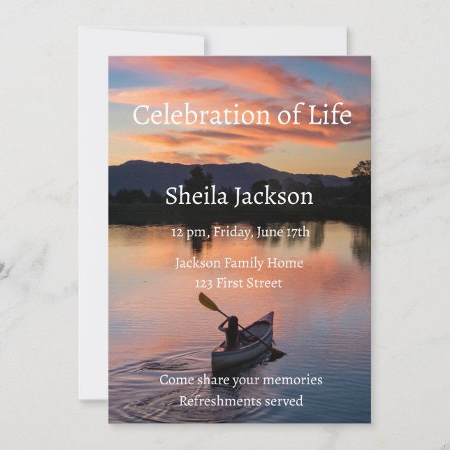 Memorial Photo Canoe Canoeing Paddling Sjö Sunset Inbjudningar (Framsida)