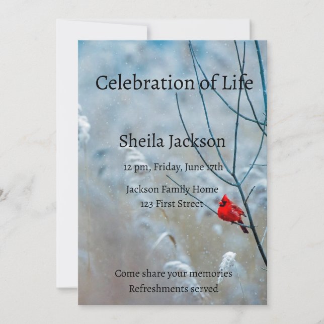 Memorial Photo Cardinal Red Bird Träd Inbjudningar (Framsida)