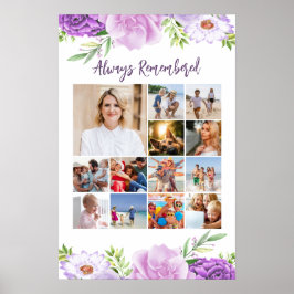 Memorial Photo Collage Lila Rosa Flowers Poster