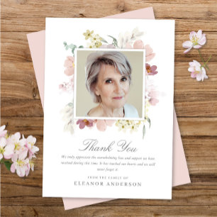 Memorial Photo elegant Watercolor Blommigt  Tack Kort