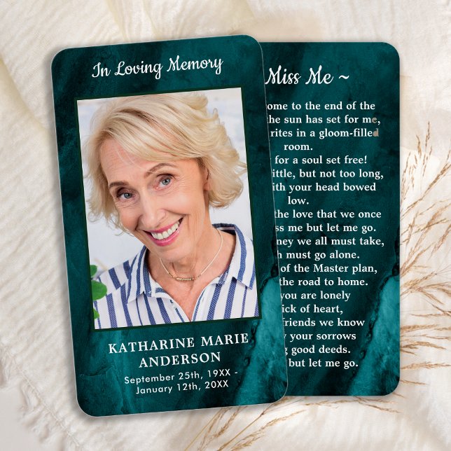 Memorial Photo Emerald Grönt Funeral Prayer Card Visitkort (Skapare uppladdad)