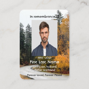 Memorial Photo Fall Road Höst löv Keepsaké Visitkort