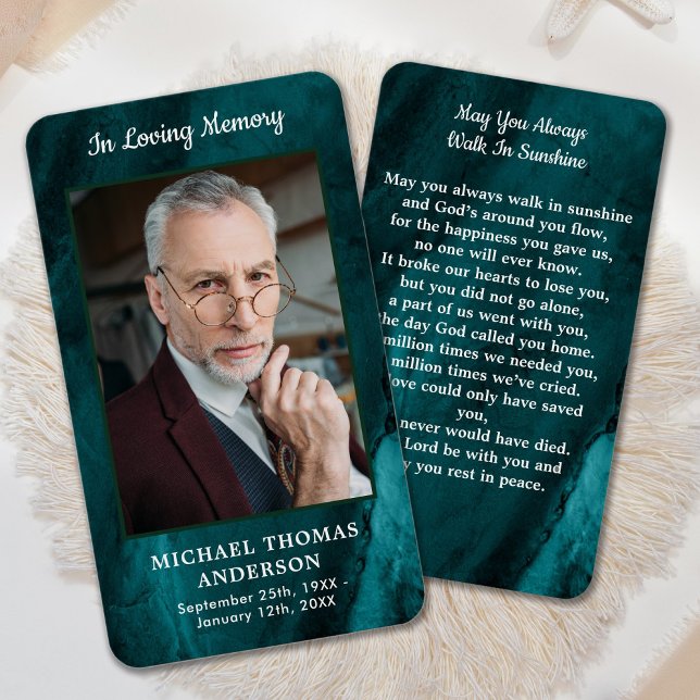 Memorial Photo Funeral Emerald Grönt Prayer Card Visitkort (Skapare uppladdad)