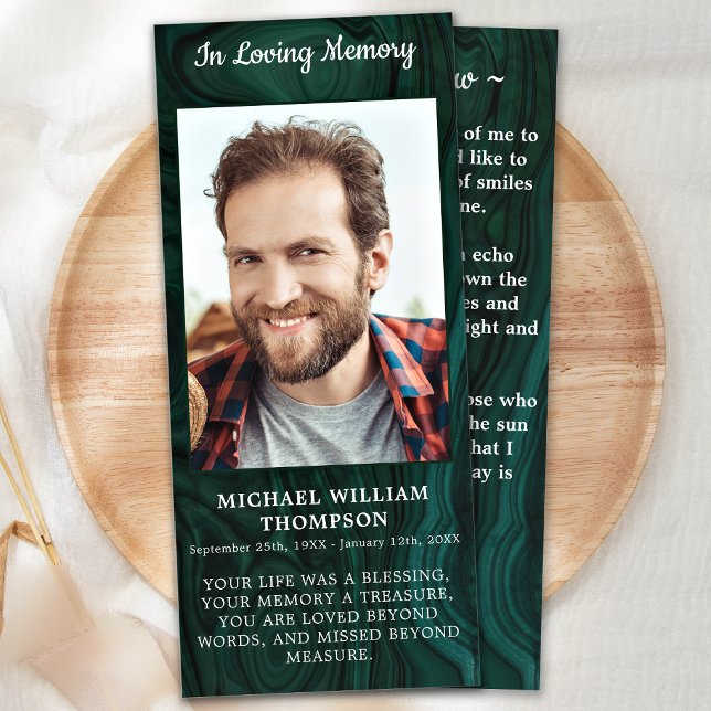 Memorial Photo Funeral Prayer Card Emerald Grönt (Skapare uppladdad)