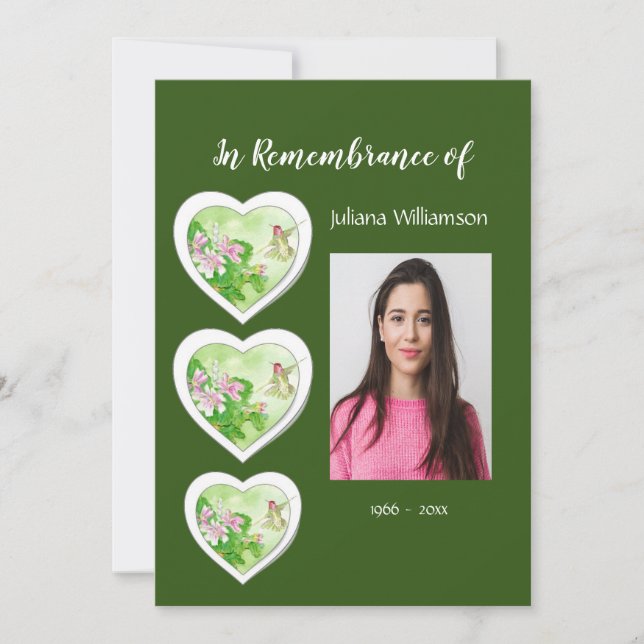 Memorial Photo Hummingbird Garden Bird-inbjudan Inbjudningar (Framsida)