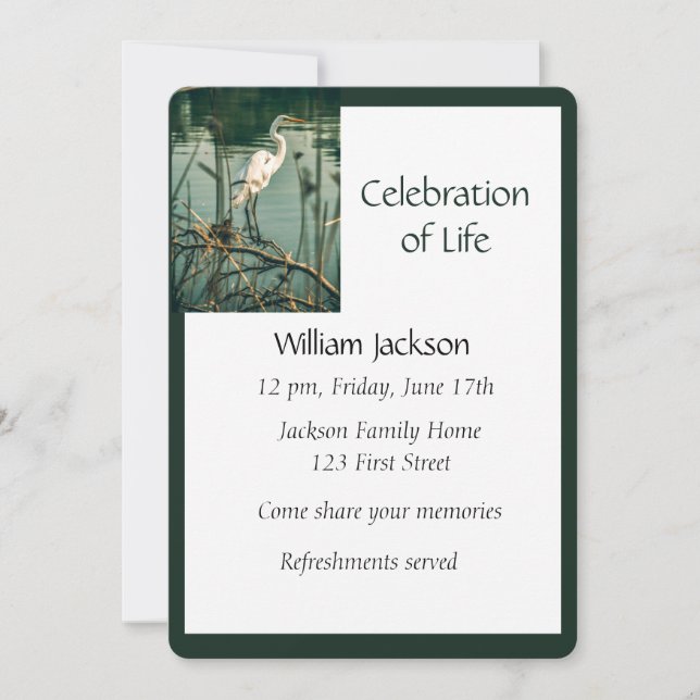 Memorial Photo Inbjudan Egret Vatten Bird (Framsida)