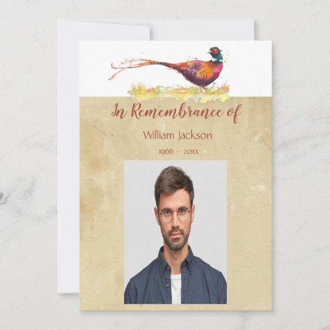 Memorial Photo Inbjudan Watercolor Pheasant Bird (Framsida)
