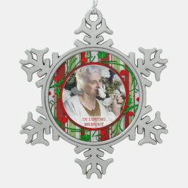 Memorial Photo jul Holly Berries Snöflinga Pewter Julgransprydnad