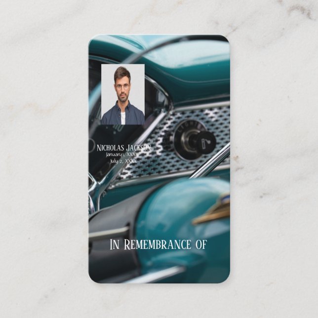 Memorial Photo Keepsak Antique Cars Auto Fordon Visitkort (Framsida)