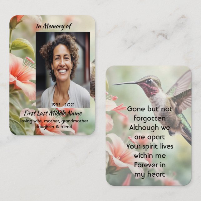  Memorial Photo Keepsake Hummingbird Visitkort (Fram/baksida)