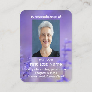 Memorial Photo Lavender Hummingbird Christian Visitkort