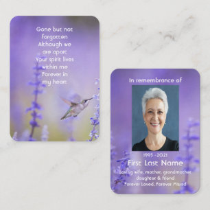 Memorial Photo Lavender Hummingbird Visitkort