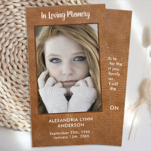 Memorial Photo Leather Funeral Tackkort Card Anteckningskort