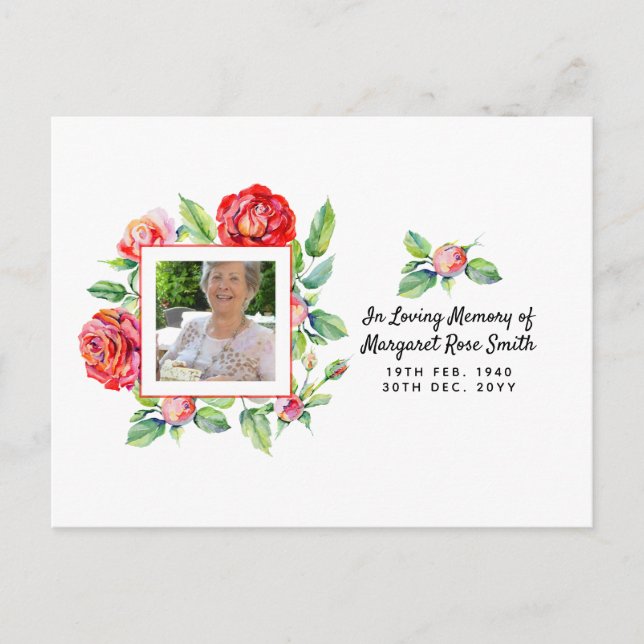 Memorial PHOTO-meddelande Bereavement Ro Vykort (Framsida)