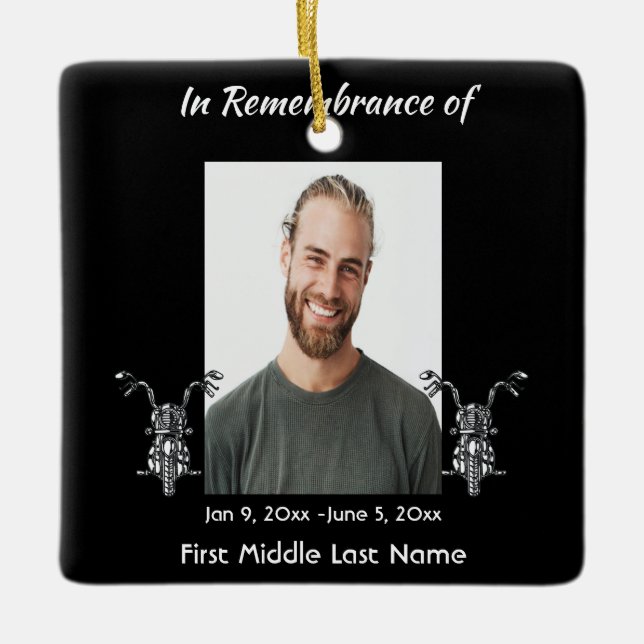 Memorial Photo Motorcle Biker Julgransprydnad Keramik (Framsida)